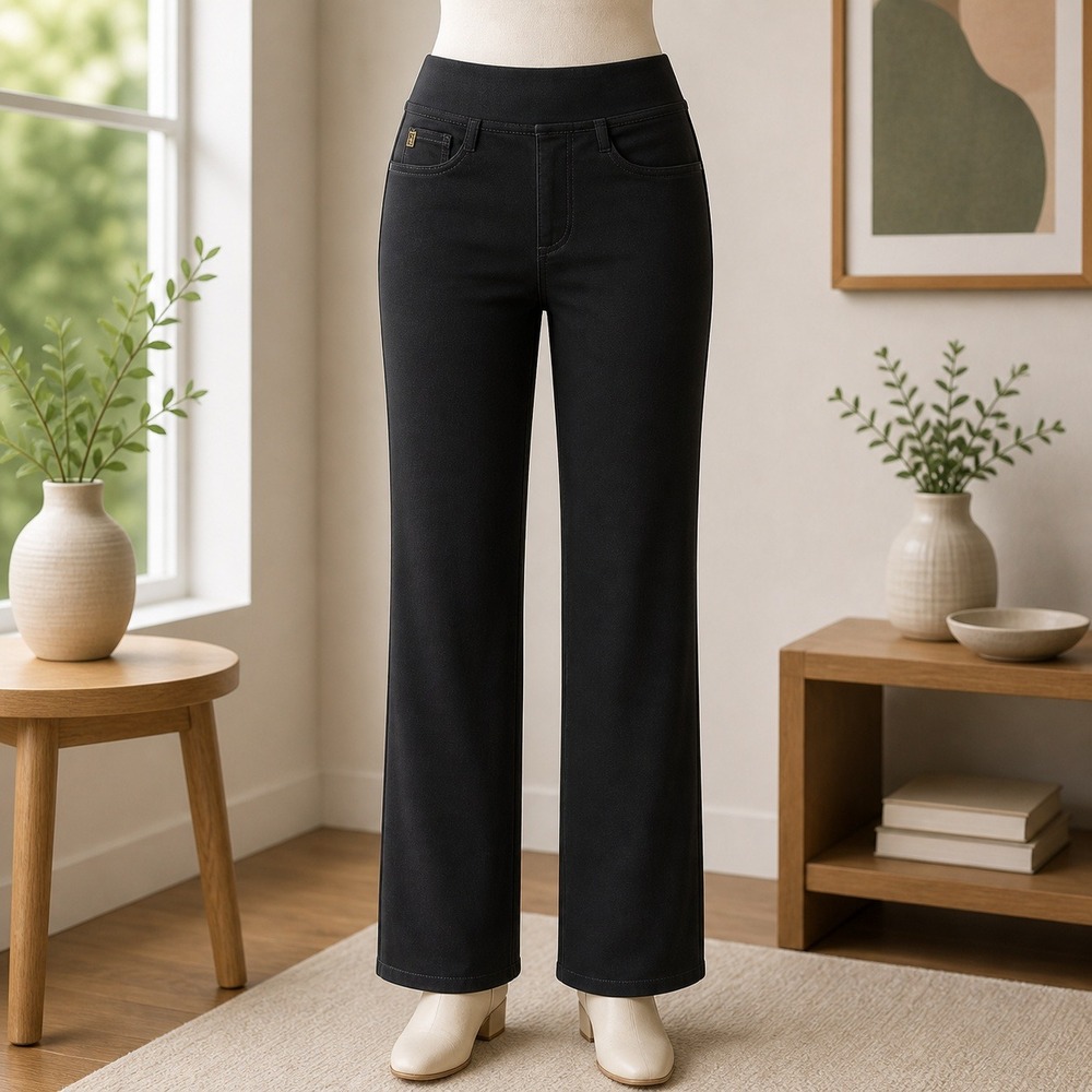 Belle by Kim Gravel TripleLuxe Knit Denim Pull On Straight Leg Black Pants 10P